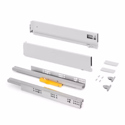 Emuca Tiroir extérieur Vertex Push Synchro avec réglages 3D, hauteur 93mm , 40kg, profondeur 400mm, Acier, Peint en blanc