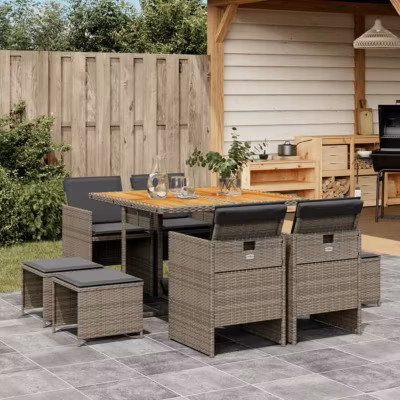 vidaXL Ensemble à manger de jardin 9 pcs coussins gris résine tressée 3277729