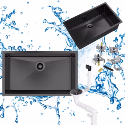 Évier en acier simple Granitan Silvo75 encastré Cuisine avec siphon Noir LUX 1 pièce