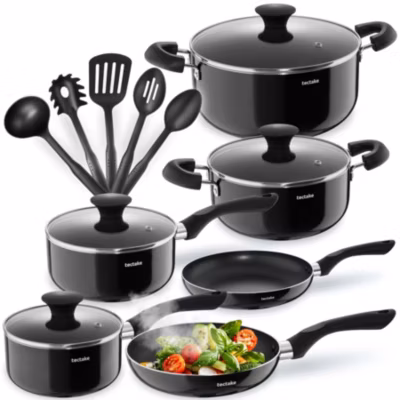 Batterie de cuisine aluminium avec couvercles en verre 15 pièces