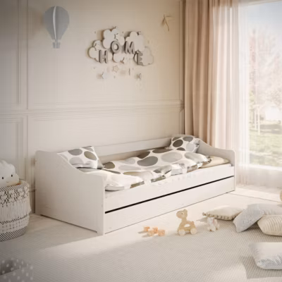 Lit 90×200 sommier matelas et tiroir inclus Kocot Kids Allison Blanc
