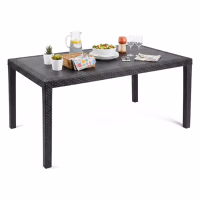 Table d&rsquo;extérieur Dfelic, Etagere rectangulaire fixe, Table de jardin polyvalente effet rotin, 138x78h72 cm, Anthracite
