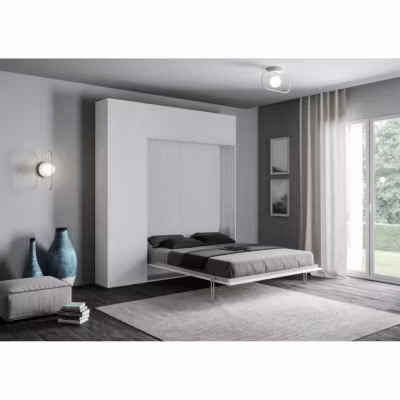 Lit escamotable vertical et demi – Kentaro – Blanc Frêne – Meuble mural ISOKA – Colonne ISOKA