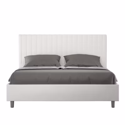 Lit coffre rembourré simili cuir blanc Sunny 160×190