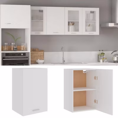 vidaXL Armoire Suspendue, Meuble de Cuisine Mural avec étagère, Armoire de Rangement Salle à Manger Intérieur, Blanc Bois 801252