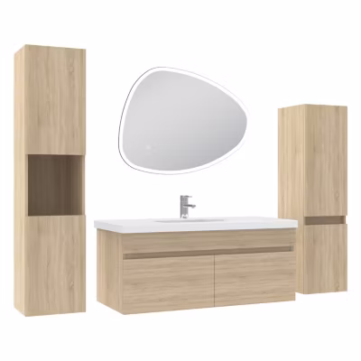 Meubles simple vasque 100cm colonnex2 + vasque + miroir 3 couleurs LED Chêne Wotan