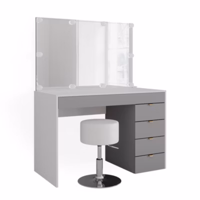Vicco Coiffeuse Blanc/gris/gris 115cm avec éclairage LED et tabouret