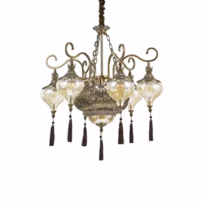 Luminosa Harem 9 Light Multi Arm Chandelier Amber, Antique Brass Finish, E27