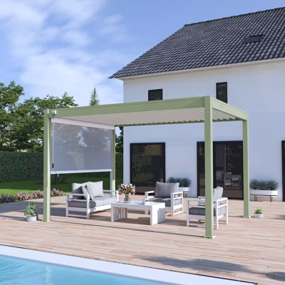 Pergola bioclimatique Ombréa VS autoportante 3x4M – Vert – lames blanches