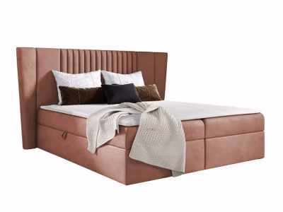 Lit continental Baltimore 184, Unique, Rose, Tissu, Disponible