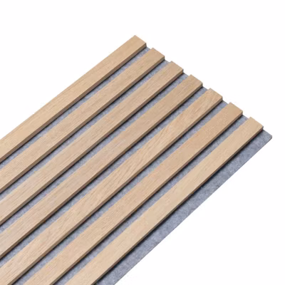 Panneau mural acoustique tasseaux bois 250 x 30 x 1,9 cm – Lamelles chêne clair véritable sur fond gris – 0,75m²