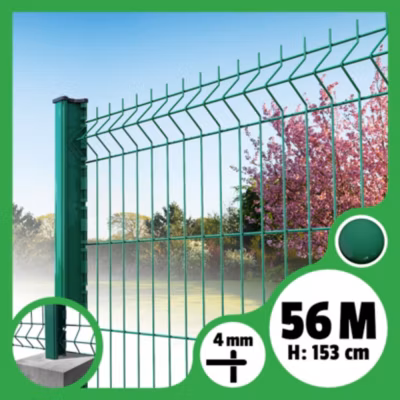 Kit grillage rigide poteaux H – longueur 56 mètres – 153 cm, Vert, A sceller