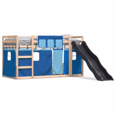 Cadre de lit, Lit superposé sans matelas avec toboggan et rideaux 90×190 cm