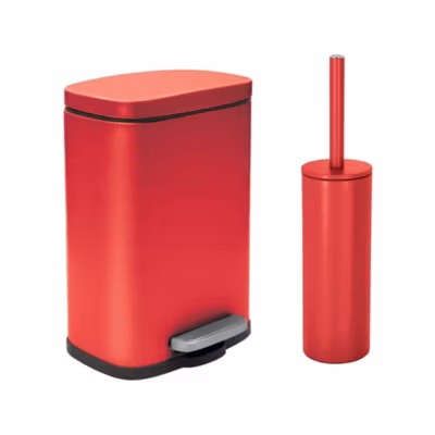 Set Poubelle à  pédale 5L  Brosse Wc AKIRA Rouge mat Spirella