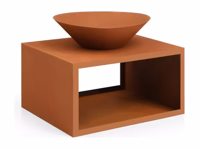 Brasero en acier Corten avec range bûches – L90 x H67,5 x P75 cm – BEZIO