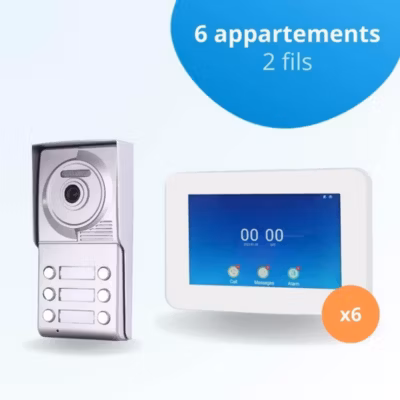 Portier interphone vidéo neo 2 fils – 6 appartements – 6 écrans tactiles connectés 7&Prime; blanc