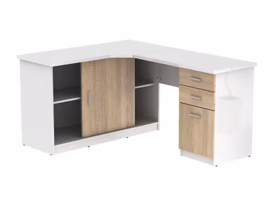 Bureau d&rsquo;angle NORWY – 2 portes & 2 tiroirs – Blanc et chêne