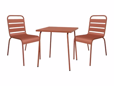 Salle à manger de jardin en métal – une table L.70 cm et 2 chaises empilables – Terracotta – MIRMANDE de MYLIA