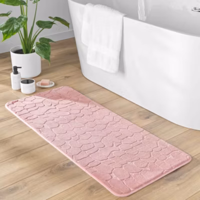 Tapis de Bain 50 x 120 cm Microfibre Unie Relief Ricochet Ultra Doux & Absorbant Rose