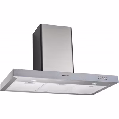 Hotte Décorative Murale aspirante inox Largeur 90cm Débit d&rsquo;air 617m3/h BRANDT