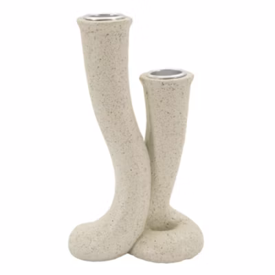 Bougeoir en métal crème 10×6,5×17,5 cm