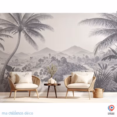 Papier peint Palmiers, mer et montagnes 3 – Intissé – 400 cm – 280 cm – MaCrédenceDéco