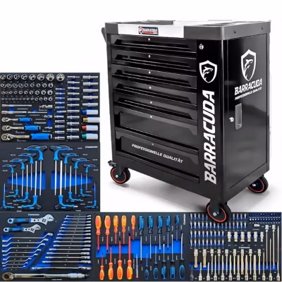 Servante d&rsquo;atelier Barracuda Tools Dynamic+ 7 tiroirs dont 5 outillés – Black Edition, Clé dynamométrique, Cliquets, Douilles