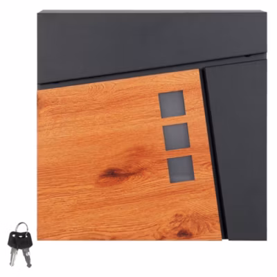 Boîte aux lettres murale moderne en acier anthracite aspect bois + 2 clés inclus