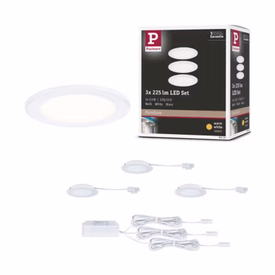 Éclairages encastrés LED pour meubles Kit de 3 rond 65 mm 3×2,5W 3x180lm 230/12V 3000K Blanc