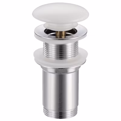 BALNEO Bonde de lavabo en laiton Click-Clack modèle C pour lavabo 1/4 de pouce sans trop-plein avec tête en céramique blanche