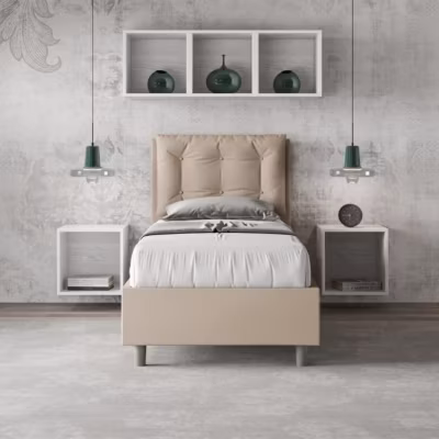 Lit simili cuir gris tourterelle Annalisa avec sommier tapissé 80×190