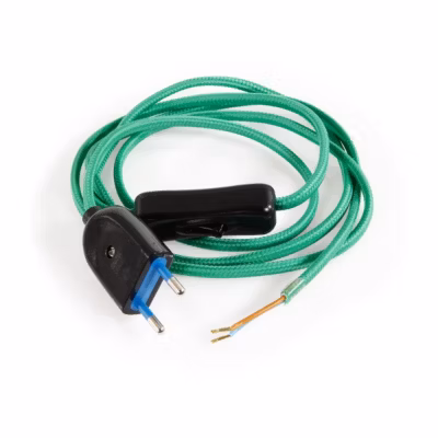 Câble Électrique Plat VertPrémonté avec Fiche et InterrupteurPrêt à Installer