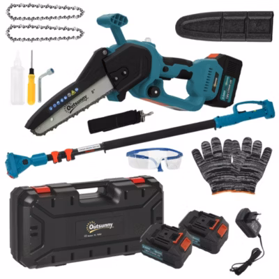Mini tronçonneuse sans fil 580W – scie d&rsquo;élagage électrique portable 18V 8 pouces – kit complet bleu