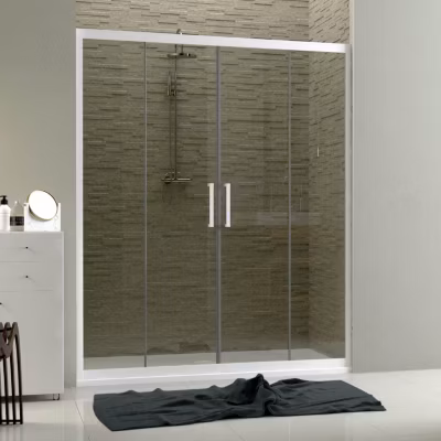 Porte de Douche en PVC 160 CM H200 Transparent mod. Star 2 Portes Profil Blanc