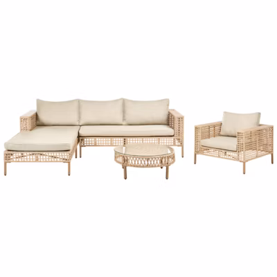 Ensemble de salon de jardin avec table 4 places CALASETTA Côté droit Polyrotin Beige