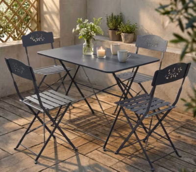 Ensemble table de jardin en acier inoxydable et 4 assises –  venone – ozalide