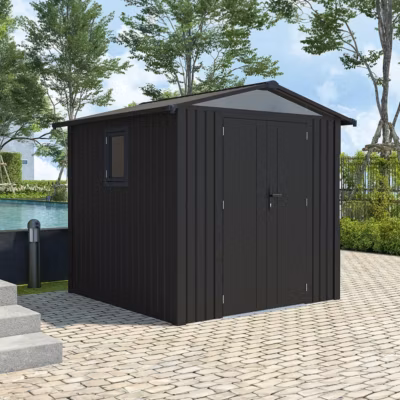 Abri de jardin métal anthracite 4.37 m² + kit d&rsquo;ancrage