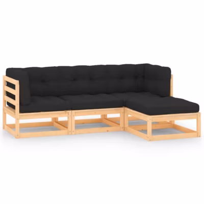 vidaXL Bois de Pin Solide Salon de Jardin 4 pcs avec Coussins Meubles de Terrasse Meubles d&rsquo;Extérieur Mobilier de Patio 3083782