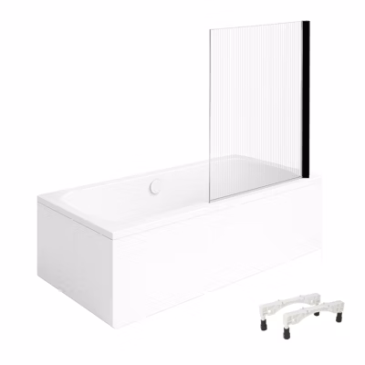 Baignoire droite VILLEROY & BOCH Architectura avec pieds 150 x 70 cm Blanc + Pare bain droite AURYS Raywall Noir mat