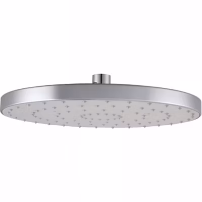 Pomme de douche haute ronde diamètre 25cm inox laiton et ABS sorties d&rsquo;eau en silicone anti-calcaire SANINDUSA Face chromé
