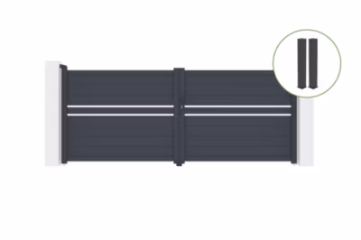 Portail battant 3,5m CIMONE H.140cm alu gris + 2 poteaux 20x20cm H.166cm