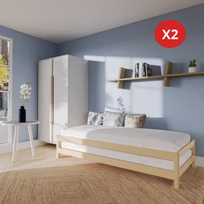 Lit empilable JONAS 90×200 (lot de deux lits)+ 2 sommiers / Naturel