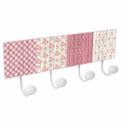 Porte manteau mural en métal design Rétro Vintage décoration ROSE avec 4 CROCHETS en porcelaine