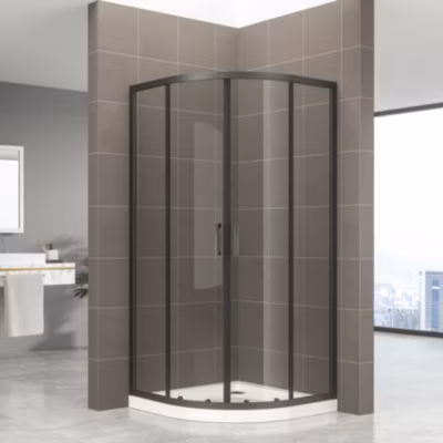 Porte de douche d&rsquo;angle coulissante TIBYBLACK H.190 cm 1/4 de cercle verre transparent 80 x 80 cm – Saniverre