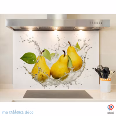 Crédence cuisine fond de hotte Bain de poires – Verre trempé – L 90 cm x H 70 cm – MaCrédenceDéco