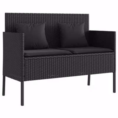 Banc de jardin avec coussins noir résine tressée vidaXL
