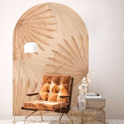 Papier peint intissé pré-encollé fresques géantes – ARCHE FEUILLES DE PALMIER BEIGE – 90x60cm