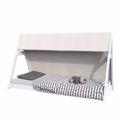 Lit cabane TIPI 90×200 + 1 toile + 1 sommier / Blanc
