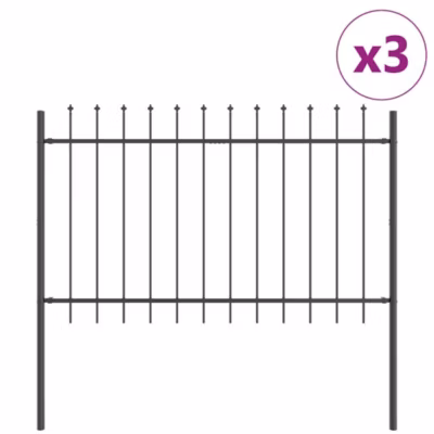 Clôture de jardin 3 pcs Gris 5,1 x 0,8 m Acier revêtu de poudre vidaXL