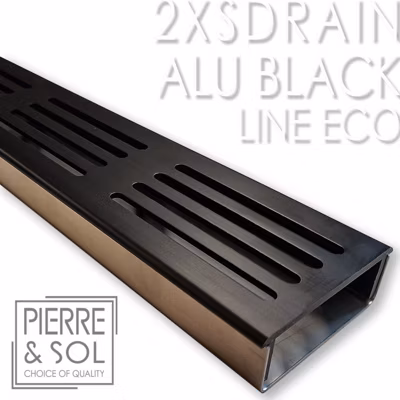 Caniveau Inox Hauteur 2 cm – 2XSDRAIN EASY Grille Aluminium Noire – LINE ECO –       Caniveau de 50 cm